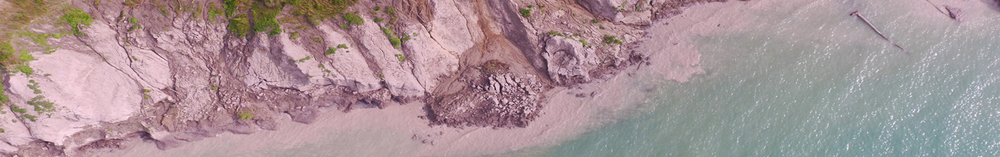 aerial view of eroded shoreline